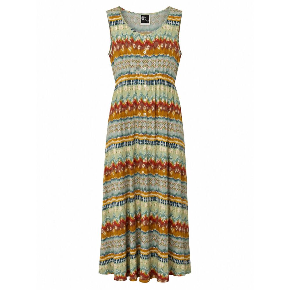 Phool Sleeveless Boho Maxi Dress Multicolor Tribal Print Size M